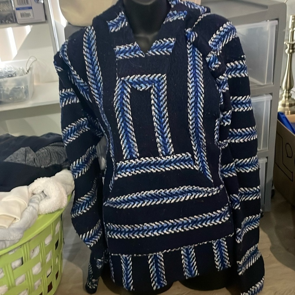 Medium blue Baja Joe drug rug hoodie